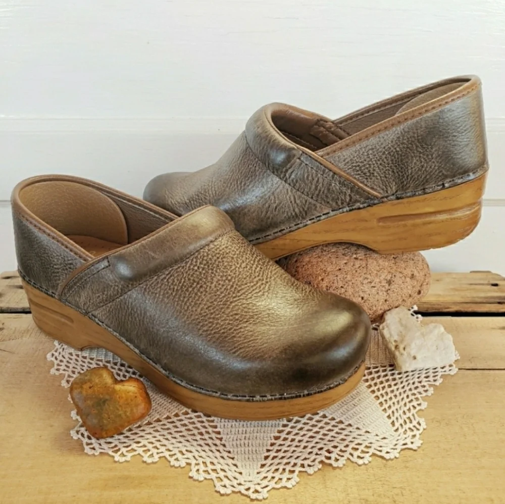 ⚘inQuire⚘AvaiLable!⚘Greige Dansko Pro Honey Clog Burnish Distress 37 38 39 41 42 - Picture 2 of 7